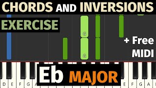 Eb MAJOR  Piano Chords and Inversions Exercise  Midi Download [upl. by Odracer]