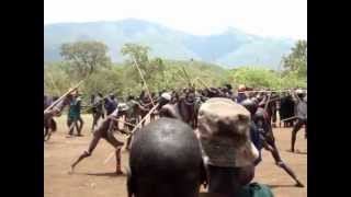 South Ethiopia  Upper Omo Valley  Suri tribe aka Surma tribal Donga Stick Fighting Ceremony [upl. by Rosamond]