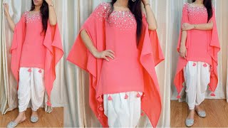 Kaftan cutting and stitching  high low dress cutting and stitching  latest kurti design hand work [upl. by Zachary]