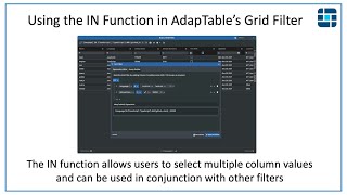 Using the IN function in the AdapTable Grid Filter [upl. by Revned]