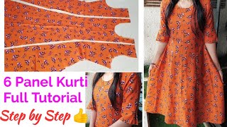 6 Panel Kurti Cutting and Stitching Full Tutorial Step by Step  Umbrella Cut KurtiSuit Cutting [upl. by Peters]