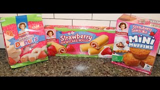 Little Debbie Strawberry Shortcake Donuts Rolls amp Mini Muffins Comparison amp Review [upl. by Sukramed]