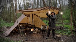 Heavy Rain Solo Overnight Hot Tent Camp [upl. by Eaned]