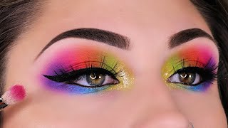 Beginners Eye Makeup Rainbow Eye Makeup  Beautybyjosiek  Neon Eye Makeup Tutorial [upl. by Gaylord]