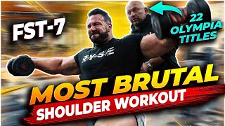 Most BRUTAL shoulder workout ever FST7 with Hany Rambod Noel Deyzel [upl. by Konrad]