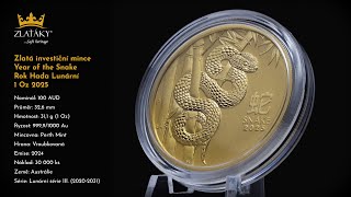 Zlatá investiční mince Year of the Snake Rok Hada Lunární 1 Oz 2025 [upl. by Mcconaghy]