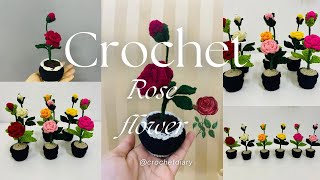 Crochet rose flower 🌹 for beginners tutorial  crochetdiary [upl. by Eilegna]