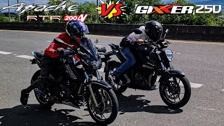 SUZUKI GIXXER 250 VS APACHE 200 😱🔥DRAG RACE 🏍🏍🏁 [upl. by Eedeed311]