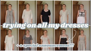 Trying On All My Dresses and decluttering a few  A SPECIAL ANNOUNCEMENT [upl. by Nylkoorb]