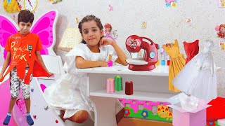 KASHU pretend play with toy sewing machine [upl. by Robbyn999]