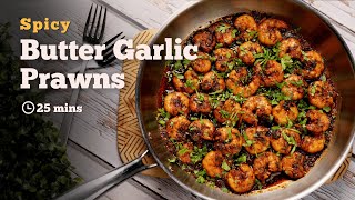 Spicy Butter Garlic Prawns Recipe  Garlic Prawn  Cookd [upl. by Meghann190]