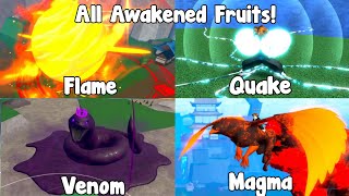 ALL REWORK AWAKENED FRUITS DAMAGE AND SHOWCASE in King Legacy Update 48 [upl. by Nylhtac]