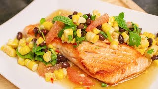 Salmon with Thai Corn amp Bean Salsa  Hot Thai Kitchen [upl. by Errot]