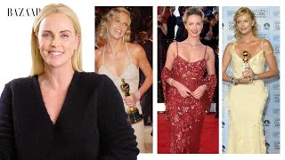 Charlize Theron On Her Timeless amp Trendy Red Carpet Looks  Fashion Flashback  Harpers BAZAAR [upl. by Aylatan108]