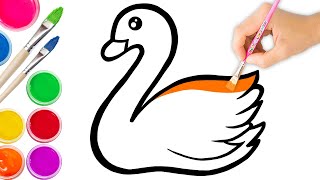 🐤 Animal Drawing and Coloring a Duck  Rainbow Duck [upl. by Lexerd613]