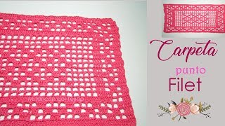 Como tejer CARPETA punto FILET en CROCHET o GANCHILLO  How to crochet filet stitch mat [upl. by Ahseret]