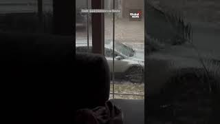 Hail and rain flood Calgary airport destroy homes and vehicles HailStorm [upl. by Eggett133]