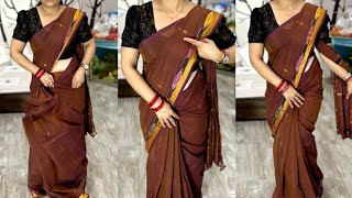 South Cotton Saree Draping With Perfect Pleats  How To Wearing South Indian cotton saree [upl. by Nida]