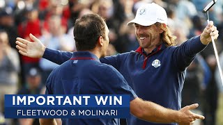 Fleetwood amp Molinari Win Last Three Holes vs Woods amp Reed  2018 Ryder Cup [upl. by Lareena19]