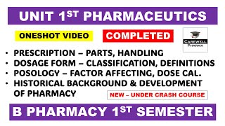 Unit 1 Pharmaceutics 1 sem  Complete  Pharmaceutics 1 b pharmacy 1st semester  Carewell Pharma [upl. by Ynaittirb]