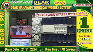 LOTTERY LIVE 1PM 21112024  Nagaland State Lottery  LIVE DRAW [upl. by Dolf233]