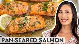 Crispy PanSeared Salmon with Lemon Garlic Sauce [upl. by Neeroc]