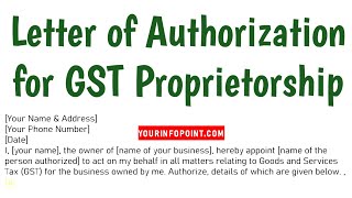 Authorization Letter for GST Proprietorship  Authorization Letter Sample [upl. by Ananna]