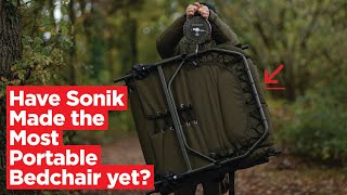 FIRST LOOK Soniks BRANDNEW AXS Bedchair super lightweight and portable  Carp Fishing 2020 [upl. by Hetti]