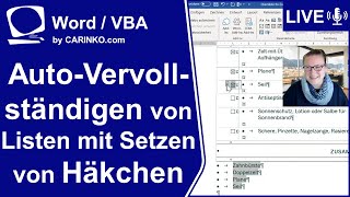 Indra Kohl Live  Automatische Vervollständigung von Listen bei Häkchen setzen in Word  carinkocom [upl. by Nihsfa607]