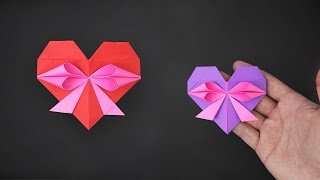 Easy Origami Heart With Bow  Valentines Day Gift Heart  How to Fold [upl. by Hadeis]