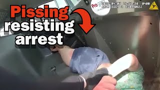 Karen Pees Attacking and Resisting Cops  Bodycam Footage [upl. by Ltihcox]