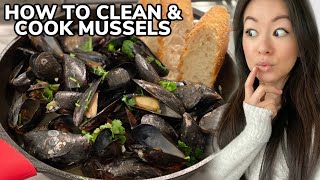 How to Clean Mussels amp Recipe for Steamed Mussels in White Wine Garlic Butter Sauce 青口  Rack of Lam [upl. by Maxantia]