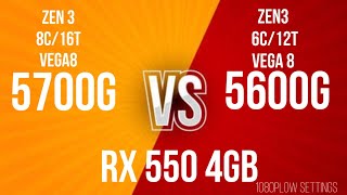 R5 5600G APU OVERCLOCKED TO 2500MHZ VS R7 5700G STOCK VS RX 550 4GB STOCK [upl. by Erbas]