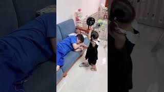 Dad Uses Son as a Pillow Gets Lectured by Daughterfunny cutebaby dad comedy [upl. by Enneyehc657]