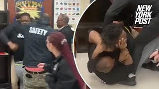 Brawl between high school teacher and school safety agent caught on camera [upl. by Deibel529]