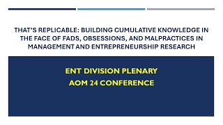 ENT Division Plenary AOM24 in Chicago Thats Replicable [upl. by Ever]