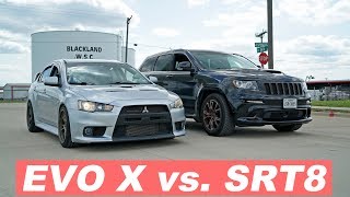 Evo X vs Jeep SRT8 street race  BATTLE OF THE DAILYS [upl. by Soinski]