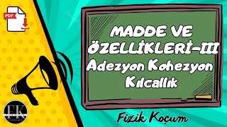 Madde ve Özellikleri 3  Dayanıklılık Adezyon Kohezyon Kılcallık  9 Sınıf TYT [upl. by Kylie43]