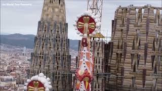 La Sagrada Família Basilica Barcelona Spain  Drone Footage Feb 2022 [upl. by Leyameg]