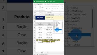Função SUBTOTAL no Excel Rapidamente  shorts [upl. by Ancelin]