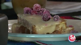 Bread pudding French toast topped with sugared cranberries Only at NOLA [upl. by Honeyman]