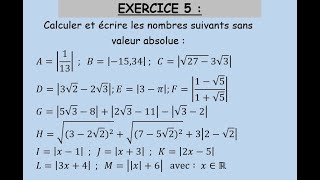 Ordre dans IR Série 1 Exercice 5Valeur absolueTCSFTronc commun science français [upl. by Ck]