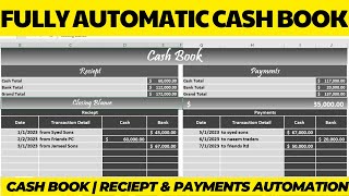 How to Make fully automatic Cash Book  Receipt and Payment Details automation in Excel [upl. by Aerdnek]