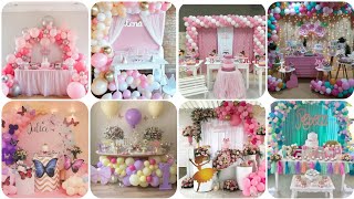 First birthday decoration ideas for baby girl at home  Pink birthday decoration ideas for princess [upl. by Ronald]