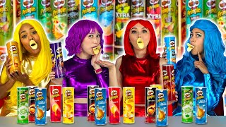 SUPER POPS PRINGLES CHALLENGE ONE COLOR OF FOOD TASTE TEST Totally TV Originals [upl. by Eglanteen]