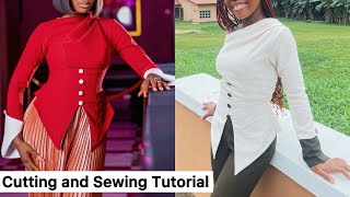 How to Cut and Sew this Stylish Blouse with One Sided Offshoulder [upl. by Ruskin199]