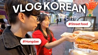 Vlog Korean Ordering Street Food in Korea Hongdae [upl. by Riehl]