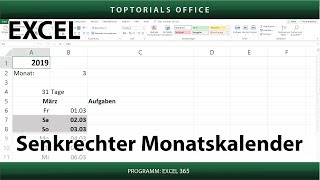 Dynamischer senkrechter Monatskalender in Excel  Download [upl. by Nitza45]