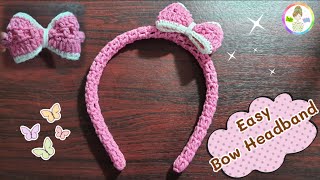 How to Crochet an Easy Bow Headband ที่คาดผมโครเชต์ Crochet Tutorial [upl. by Hurlbut]