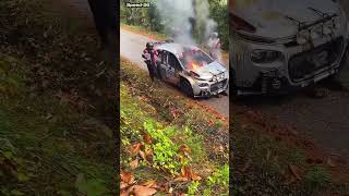 Rally racing Citroen Rally caught fire rallye rallyesports drift wrc drifting motorsport [upl. by Nekcarb]